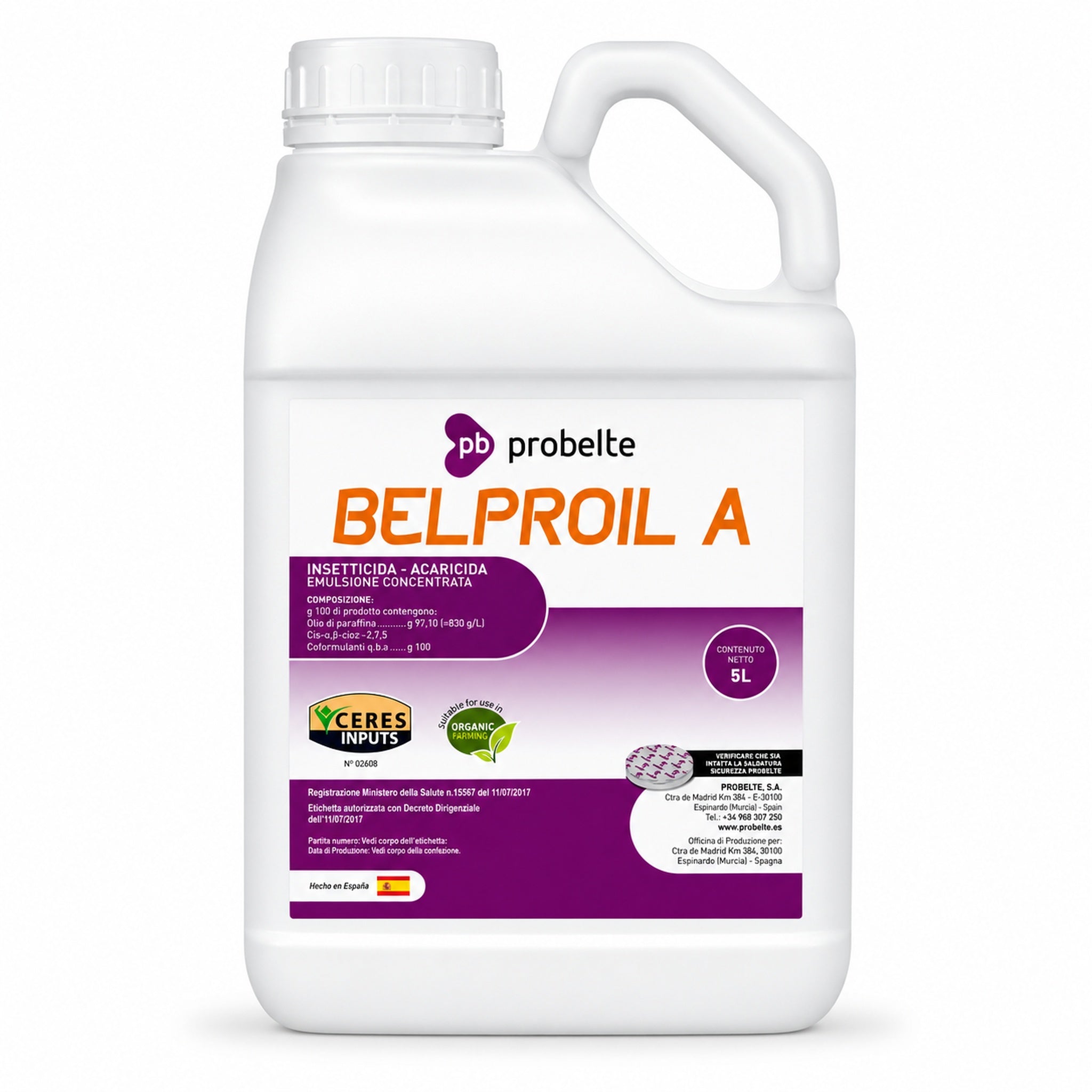 Belproil A olio di paraffina 5 L — insetticida/acaricida naturale per agrumi, drupacee