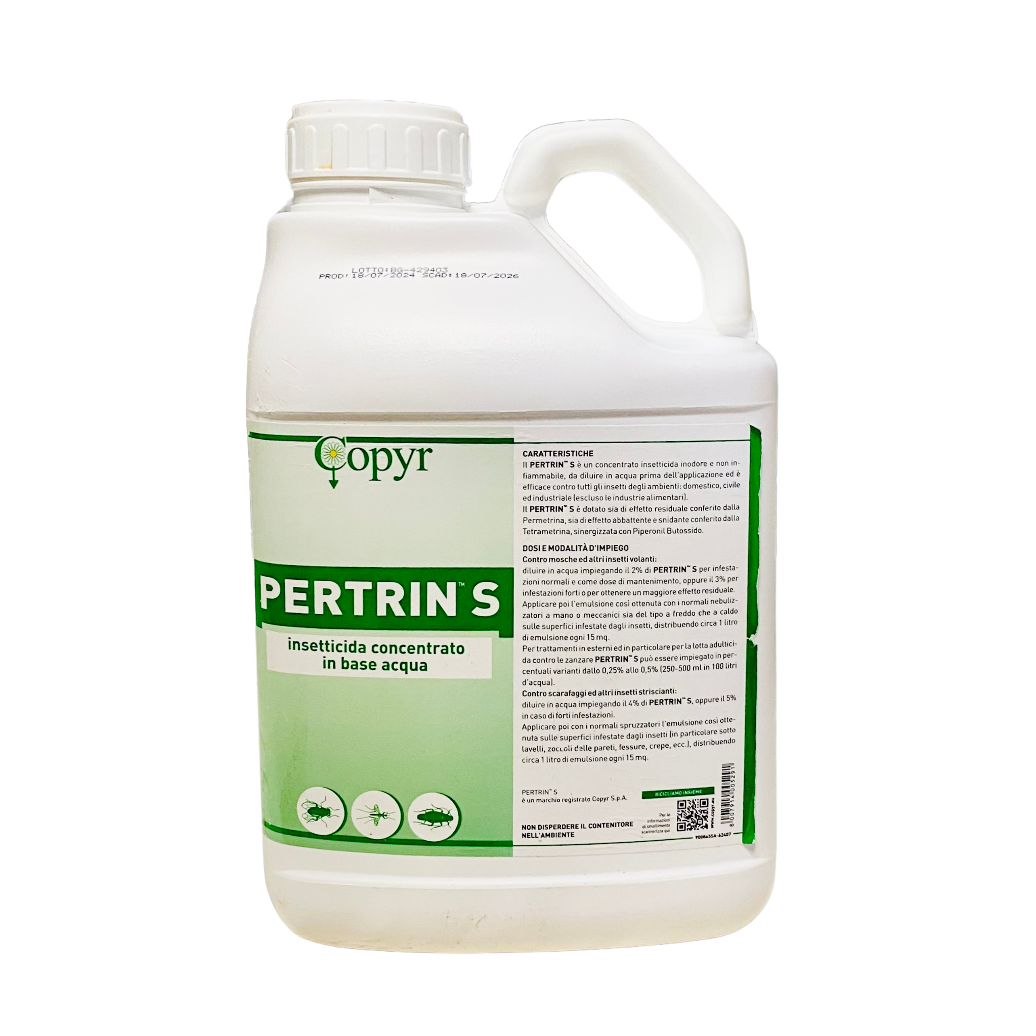 Pertrin's insetticida ampio spettro 5L -Uso civile e domestico contro mosche,zanzare, blatte - NaturePro