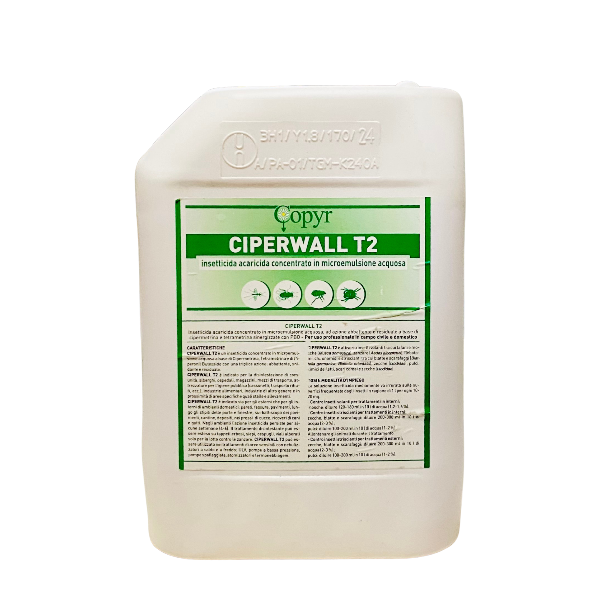 Ciperwall T2 insetticida concentrato 5L - Uso civile e domestico - Contro blatte,mosche,zanzare,formiche - NaturePro