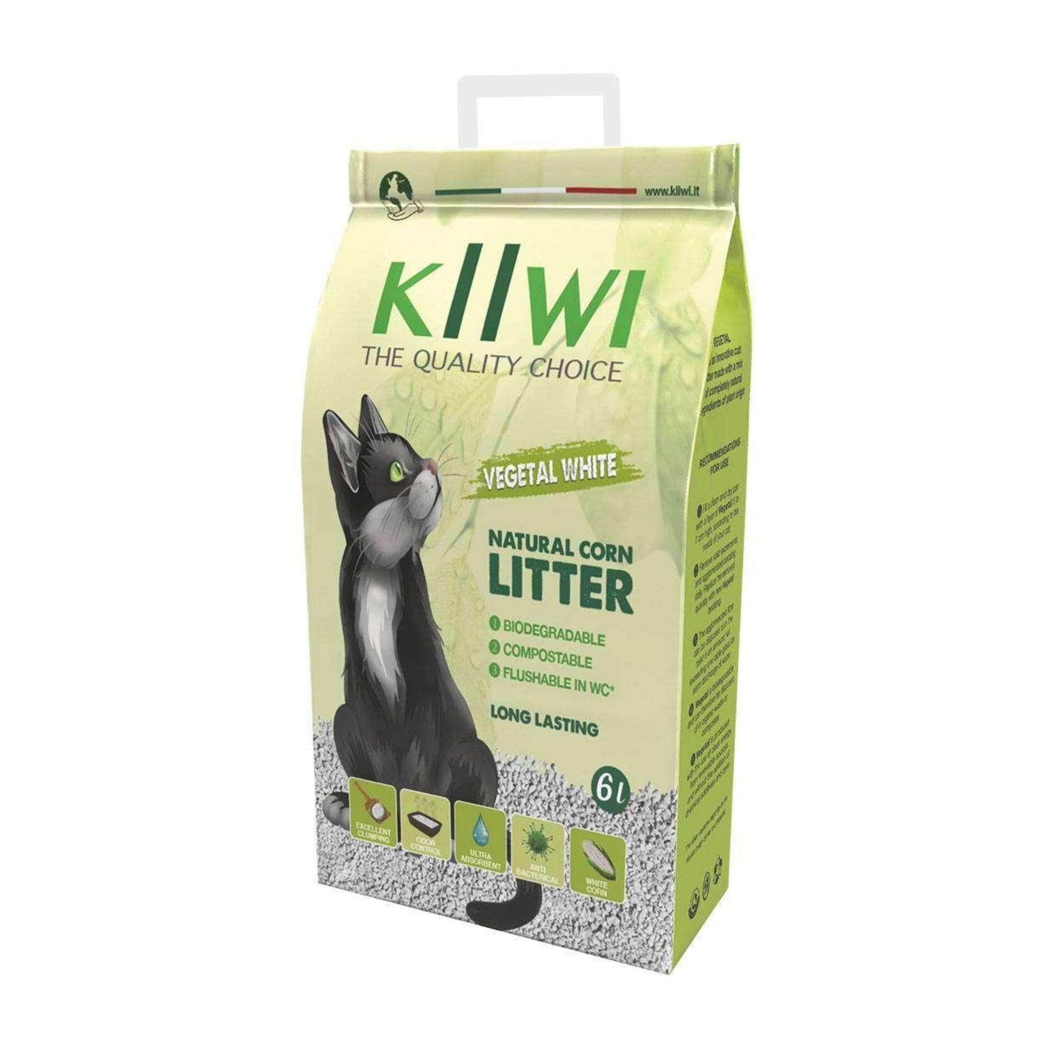 KIIWI Vegetal White 6 L – lettiera vegetale per gatti in mais bianco – biodegradabile - NaturePro