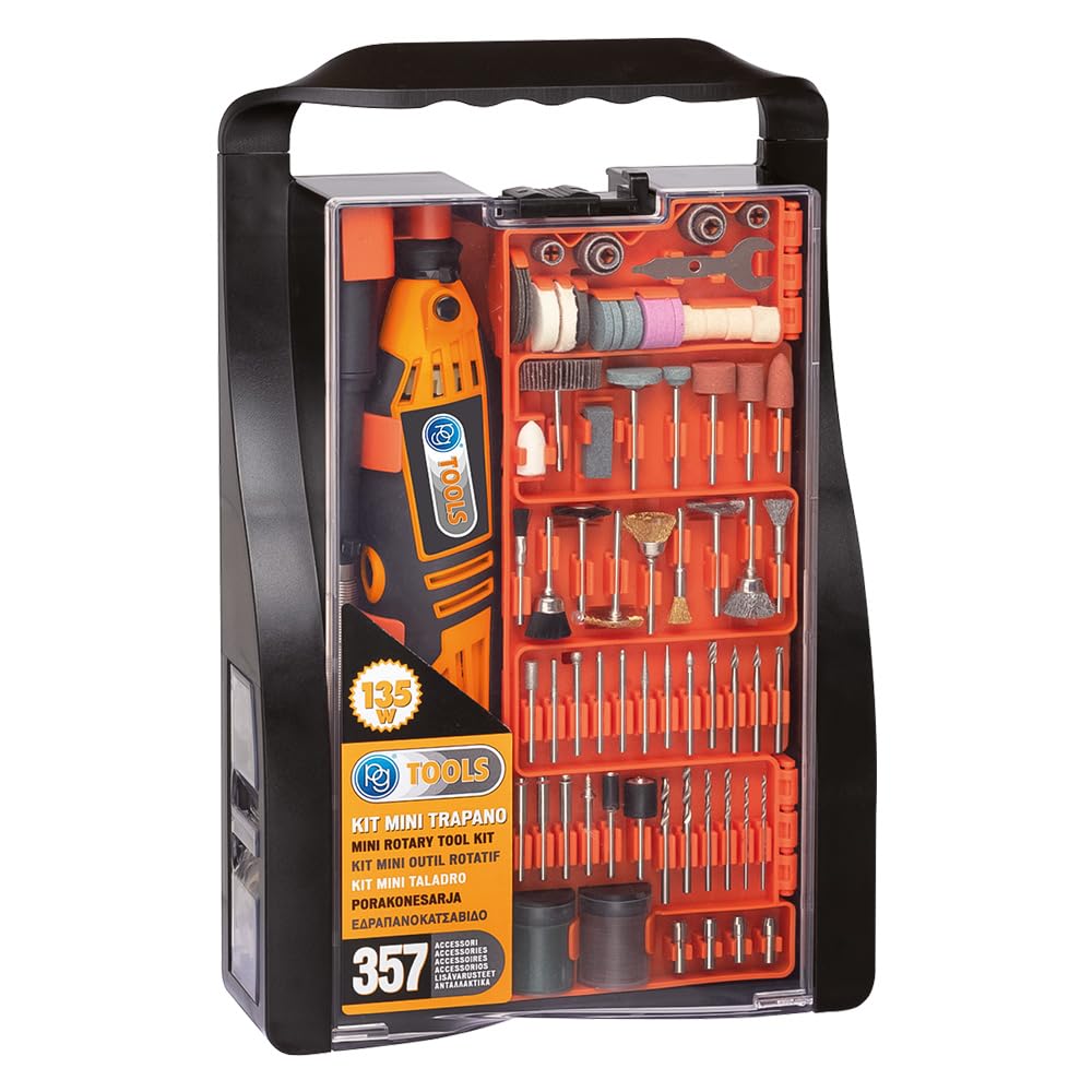 Mini Trapano 135W – Precisione Bricolage, Modellismo e Rifiniture, 357 Accessori, 33.000 GIRI/min, Albero Flessibile
