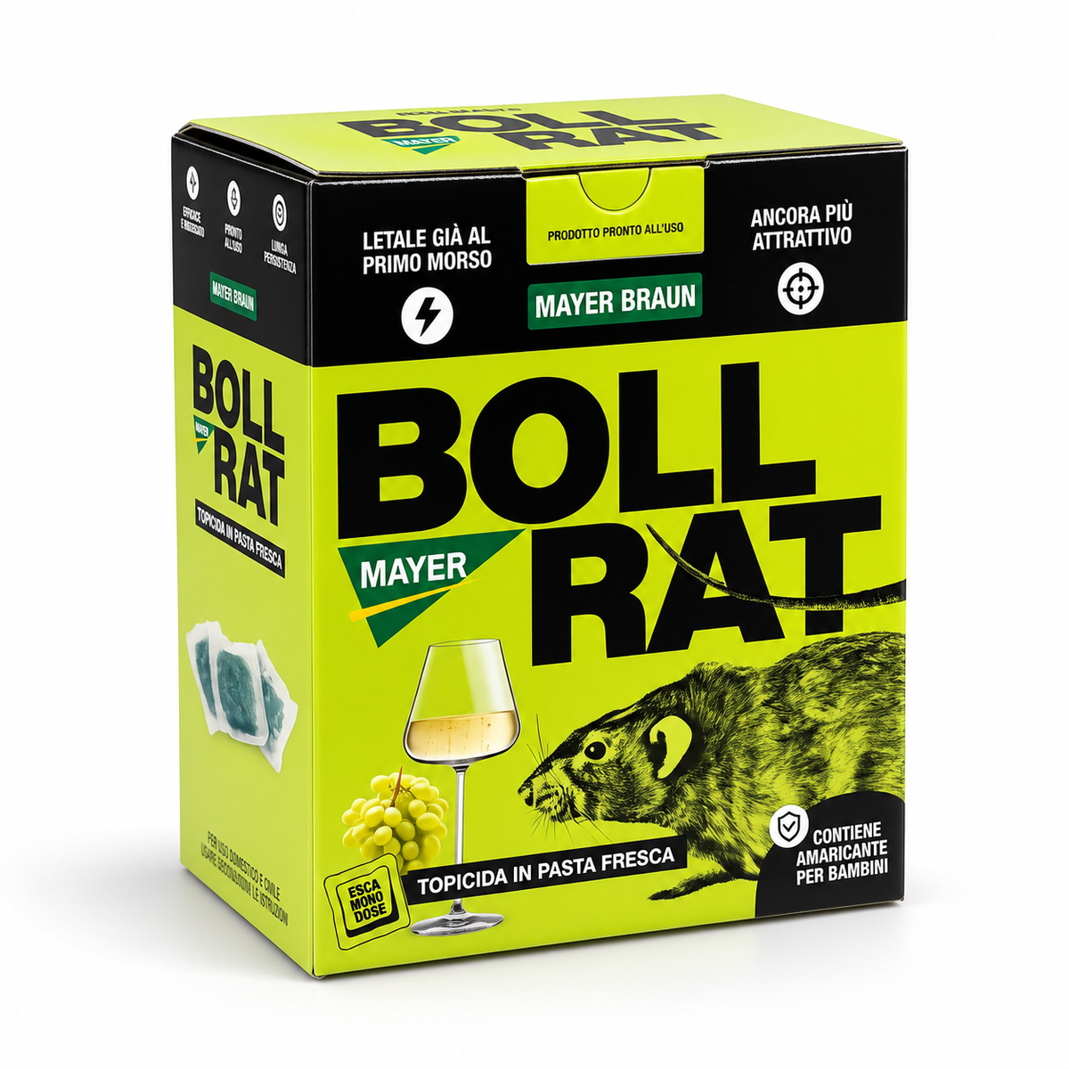 BOLL RAT Topicida in Pasta Fresca 1,5 kg - 3 x 500 g, Esca Rodenticida Pronta all’Uso per Topi e Ratti, Aroma Vino
