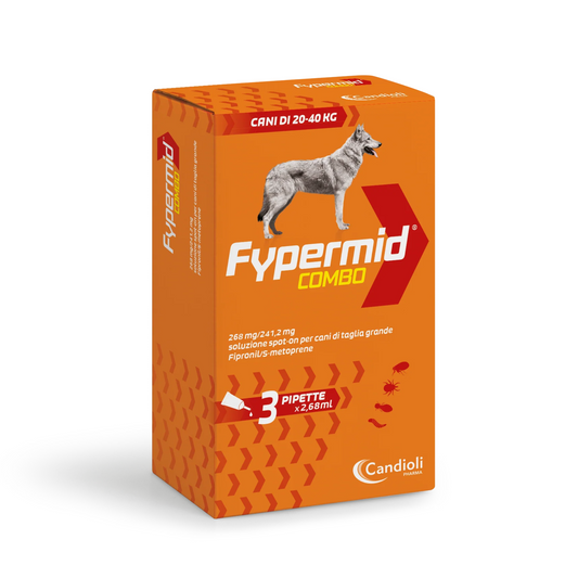 Fypermid Combo Cane 20-40 kg, 3 Pipette da 2,68 ml, Soluzione Spot-On Per Cani, Antiparassitario Contro Pulci e Zecche