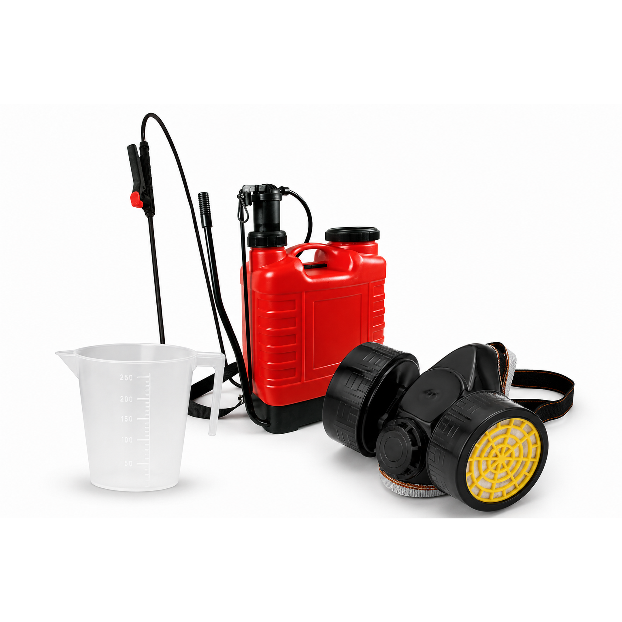 SET PER TRATTAMENTI FITOSANITARI, POMPA MANUALE 16L + MASCHERA PROTETTIVA 2 FILTRI + MISURINO DOSATORE