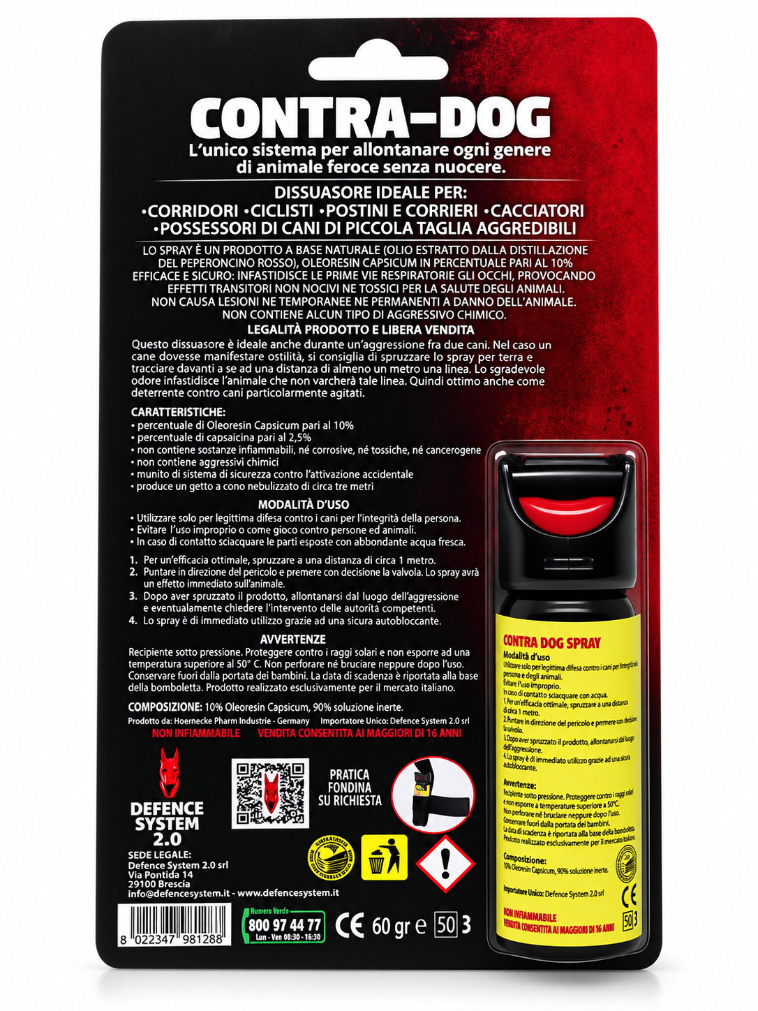CONTRA-DOG Original Pfeffer Spray Dissuasore per Cani Aggressivi e Animali Feroce, Getto Fino a 4 m, 40 ml, Defence System 2.0