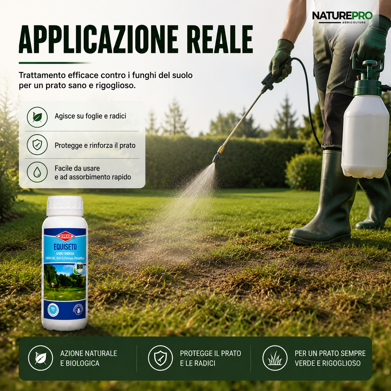 SEPRAN Equiseto Bio per Prato 500 ml – Fungicida Naturale per Funghi del Suolo e Prato