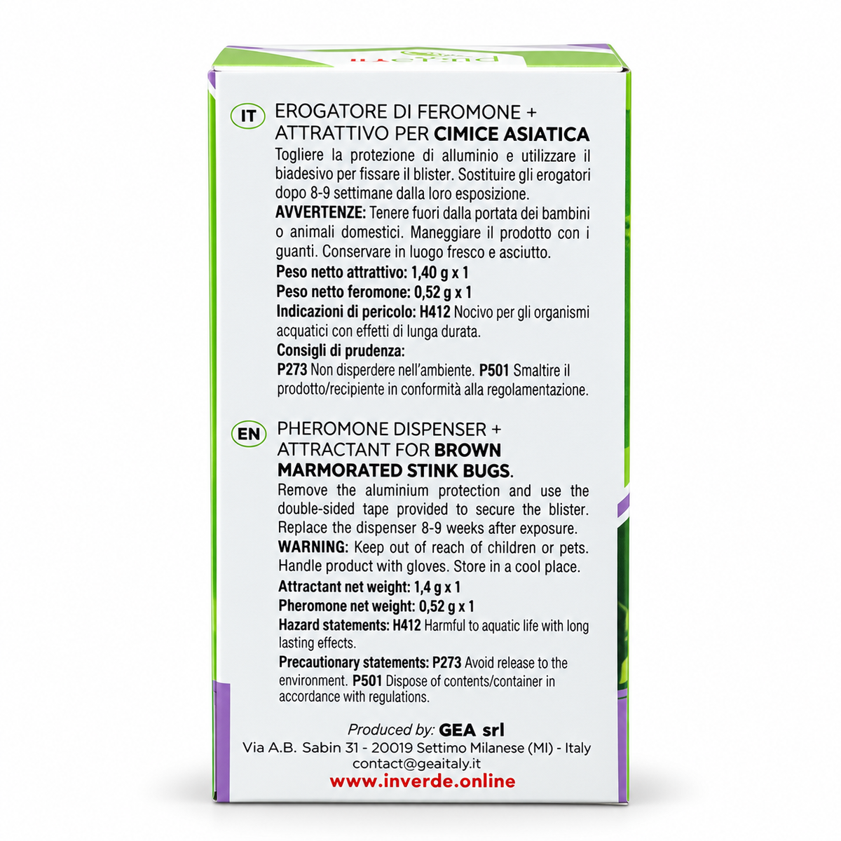 CYMATRAP® GARDEN Erogatore di Feromone + Attrattivo per Cimice Asiatica - Kit Ricambio per trappola, Non Tossico, Senza Insetticidi