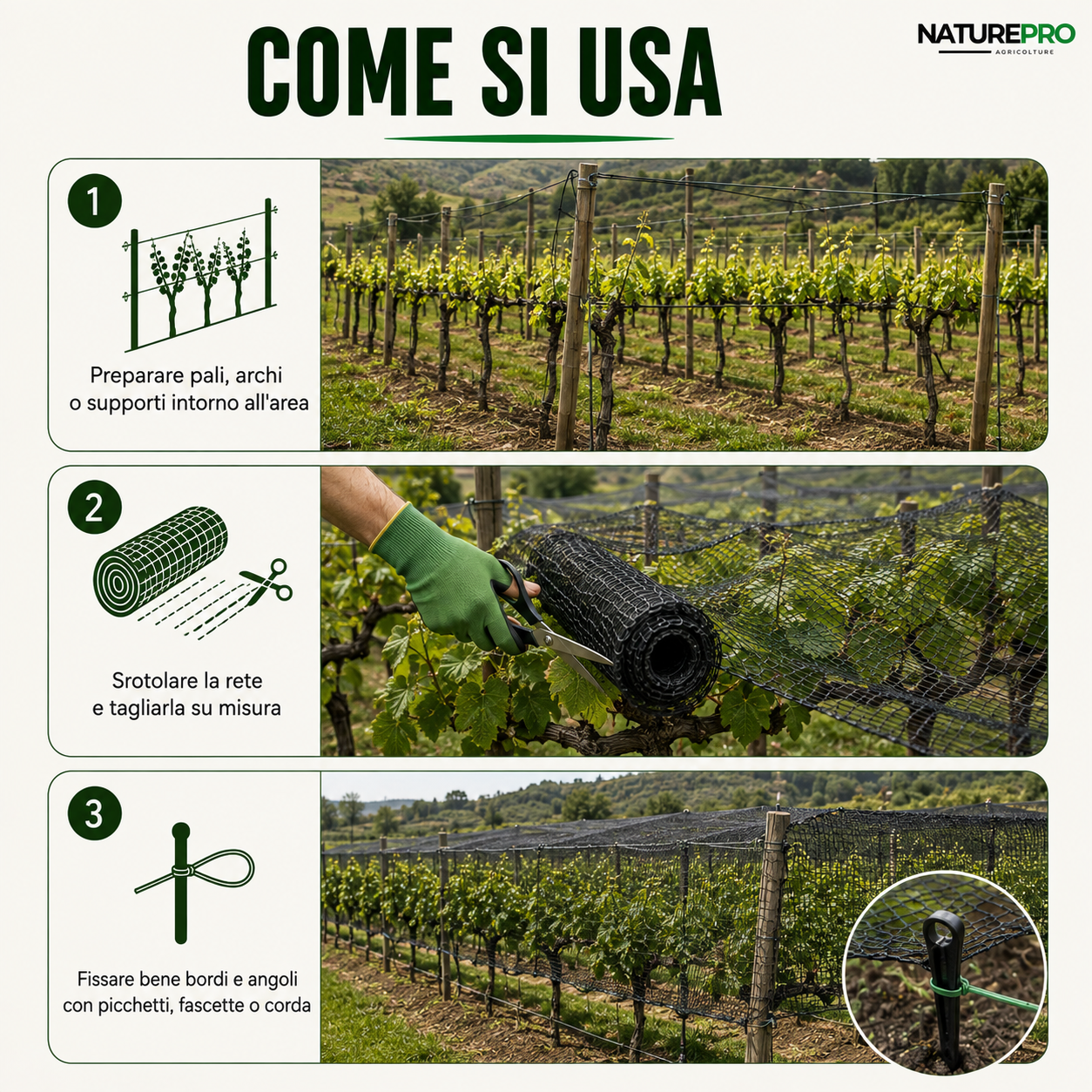 Rete antiuccelli 4 x 10 mt in polietilene – Rete protettiva per piante da frutto, Vigneto e Orto - NaturePro