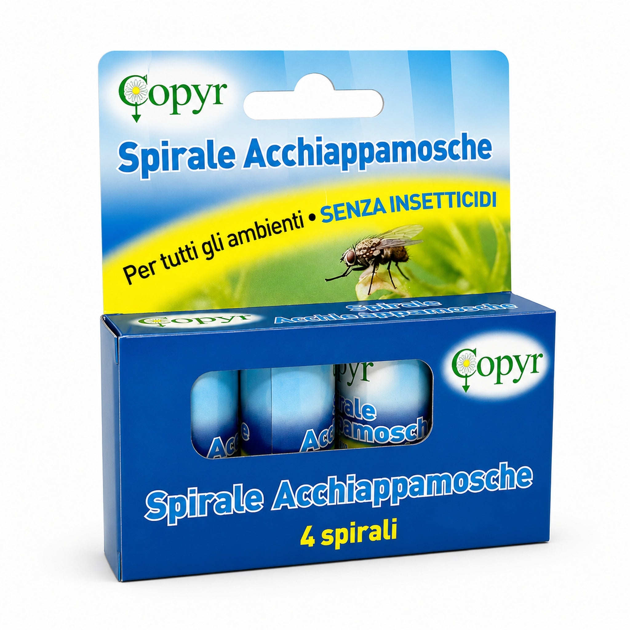 Copyr Spirale Acchiappamosche – Trappola  Adesiva per la Cattura delle Mosche, Blister da 4 Spirali - NaturePro