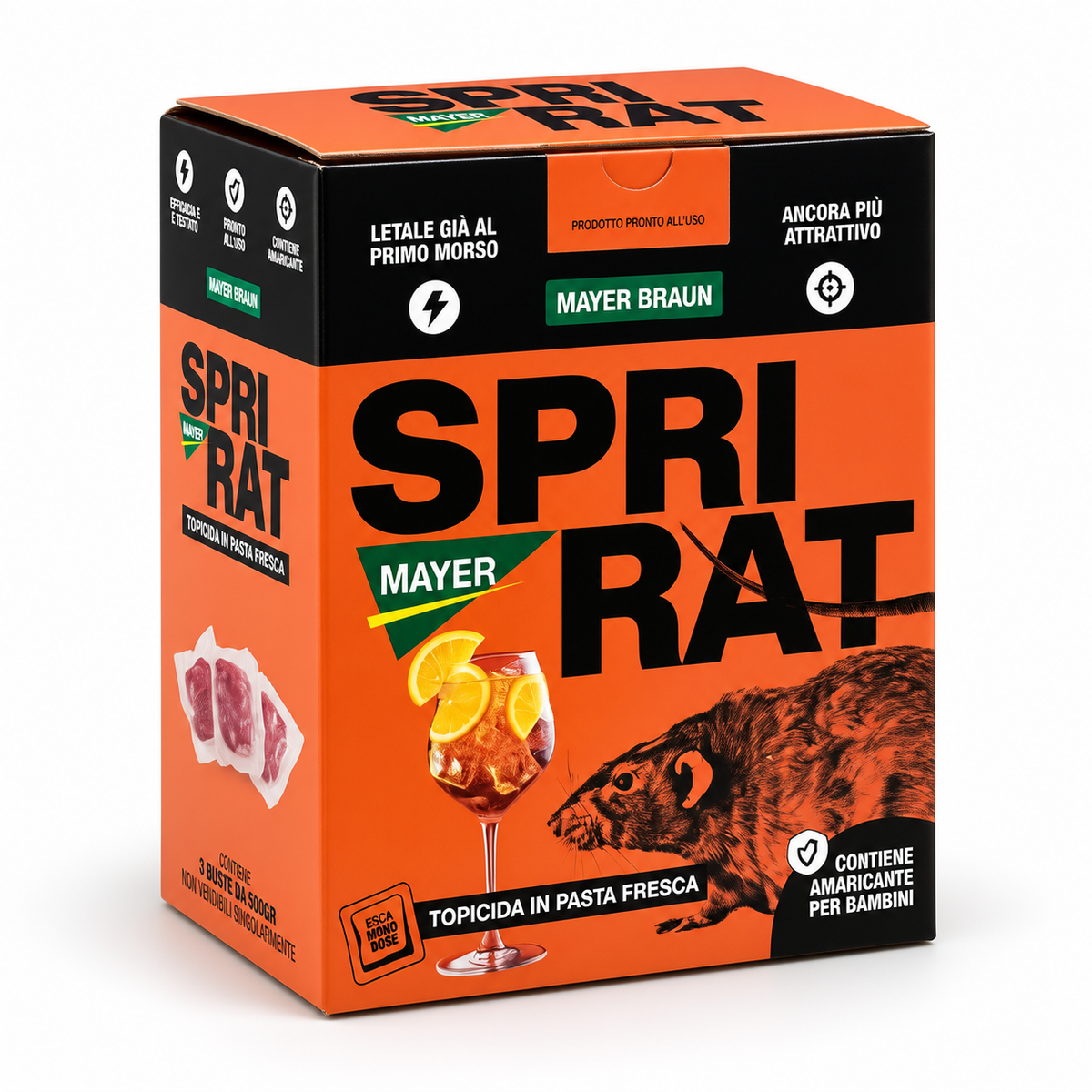 SPRI RAT Topicida in Pasta Fresca 1,5 kg - 3 x 500 g, Esca Rodenticida Gusto Spritz per Topi e Ratti