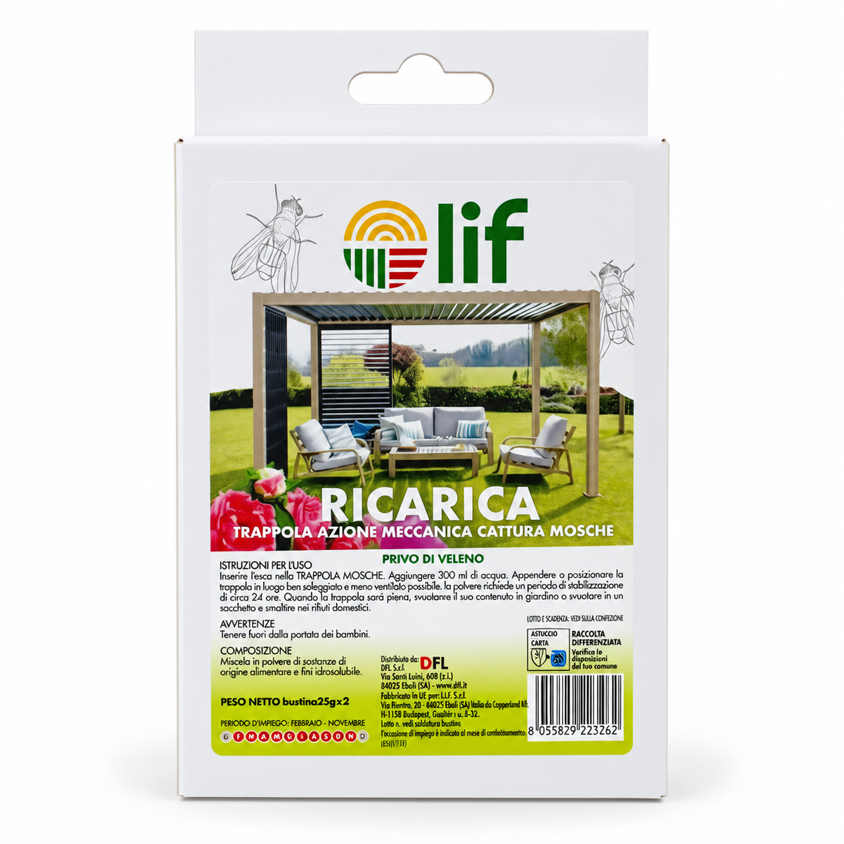 LIF Ricarica Attrattivi per Mosche 2 × 25 g – Esca Senza Veleno, Priva di Insetticidi, per Trappola Meccanica